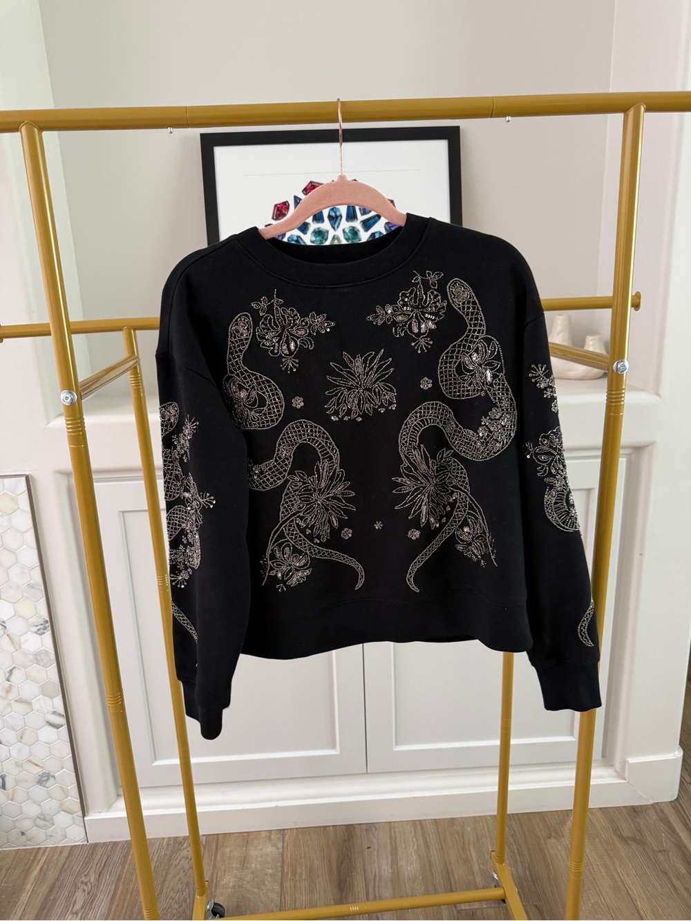 AllSaints Cecile Pippa embellished sweatshirt in black | Small - Picture 3 of 8